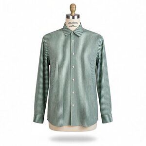 Royaura Men's Shirt Green With Black Stripes Easy Care Size XL
